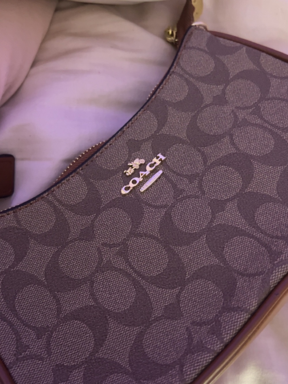 Coach Monogram Canvas Shoulder Bag in Brown and Tan